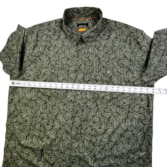 Orvis Active Fit Shirt Men’s XL Green Floral Leaf Hawaiian Performance Beach - Picture 8 of 9